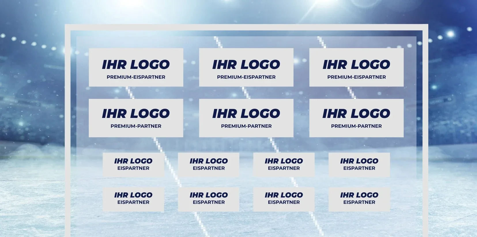 Visualisierung der Kampagnenscheibe „Wir machen das Eis“ mit Logoplätzen für Premium-Eispartner und Eispartner